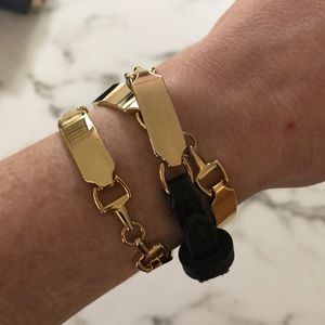 Vintage black leather and gold bracelet